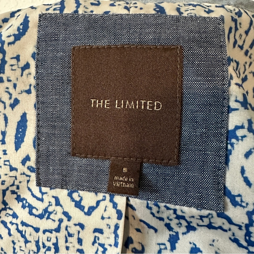 The Limited S Cropped Denim/Chambray 3/4 Sleeve Heathered Suit Jacket Blazer - Picture 7 of 10